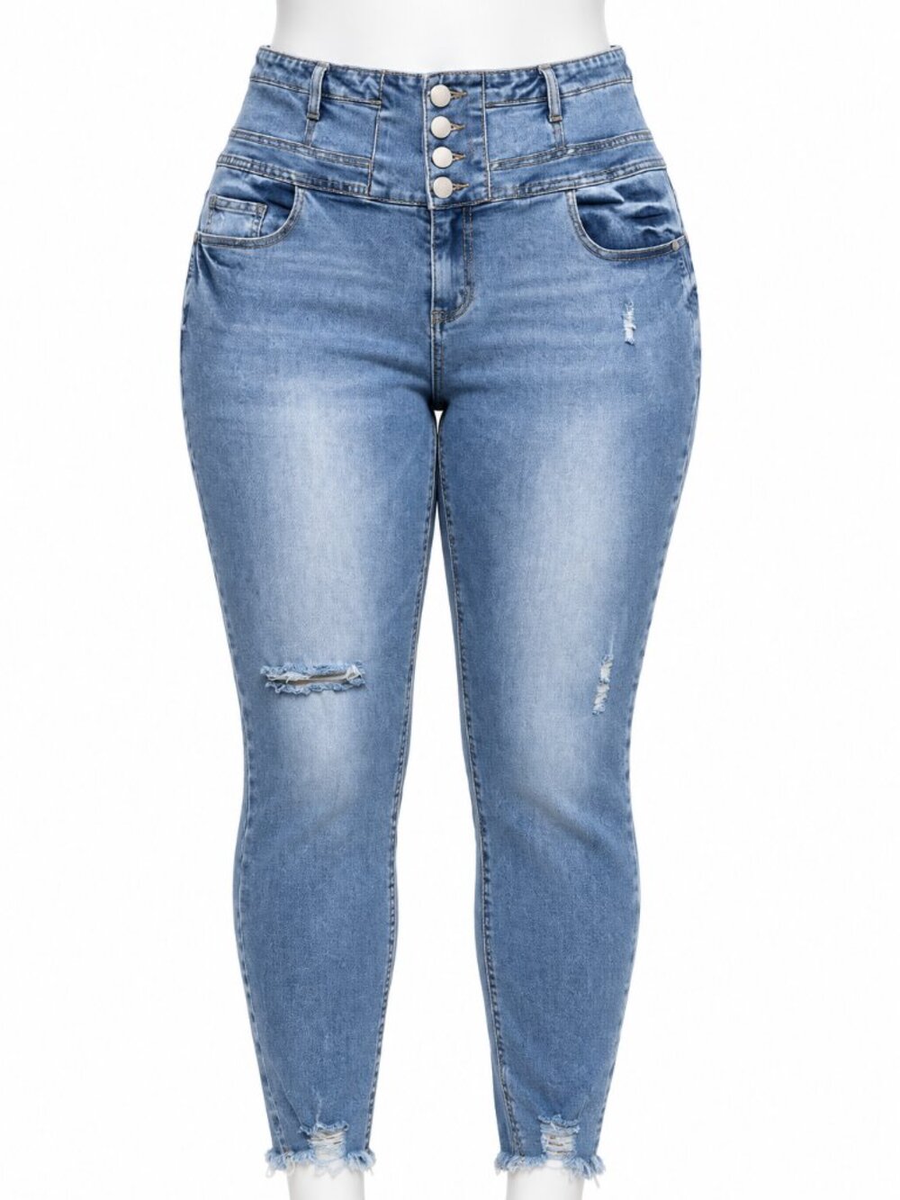 CHiC Denim Harley Corset Skinny Jeans 18S Distressed Button Fly Frayed Hem
